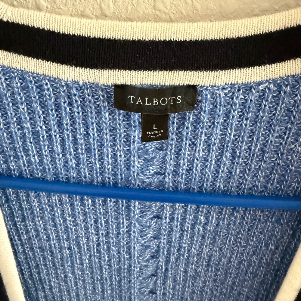 Talbots Blue Cardigan with Black and White Accents - Picture 7 of 12